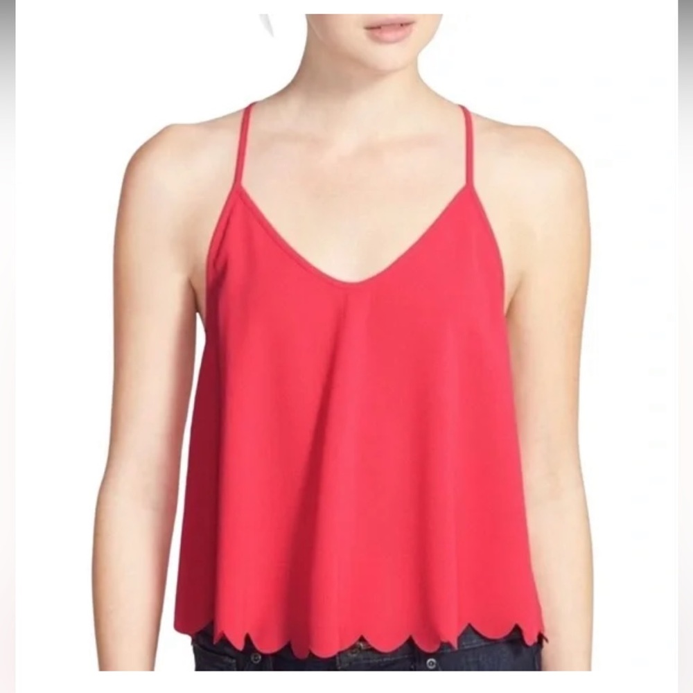 Astr scalloped open back oversized babydoll tank top in bright pink size Small